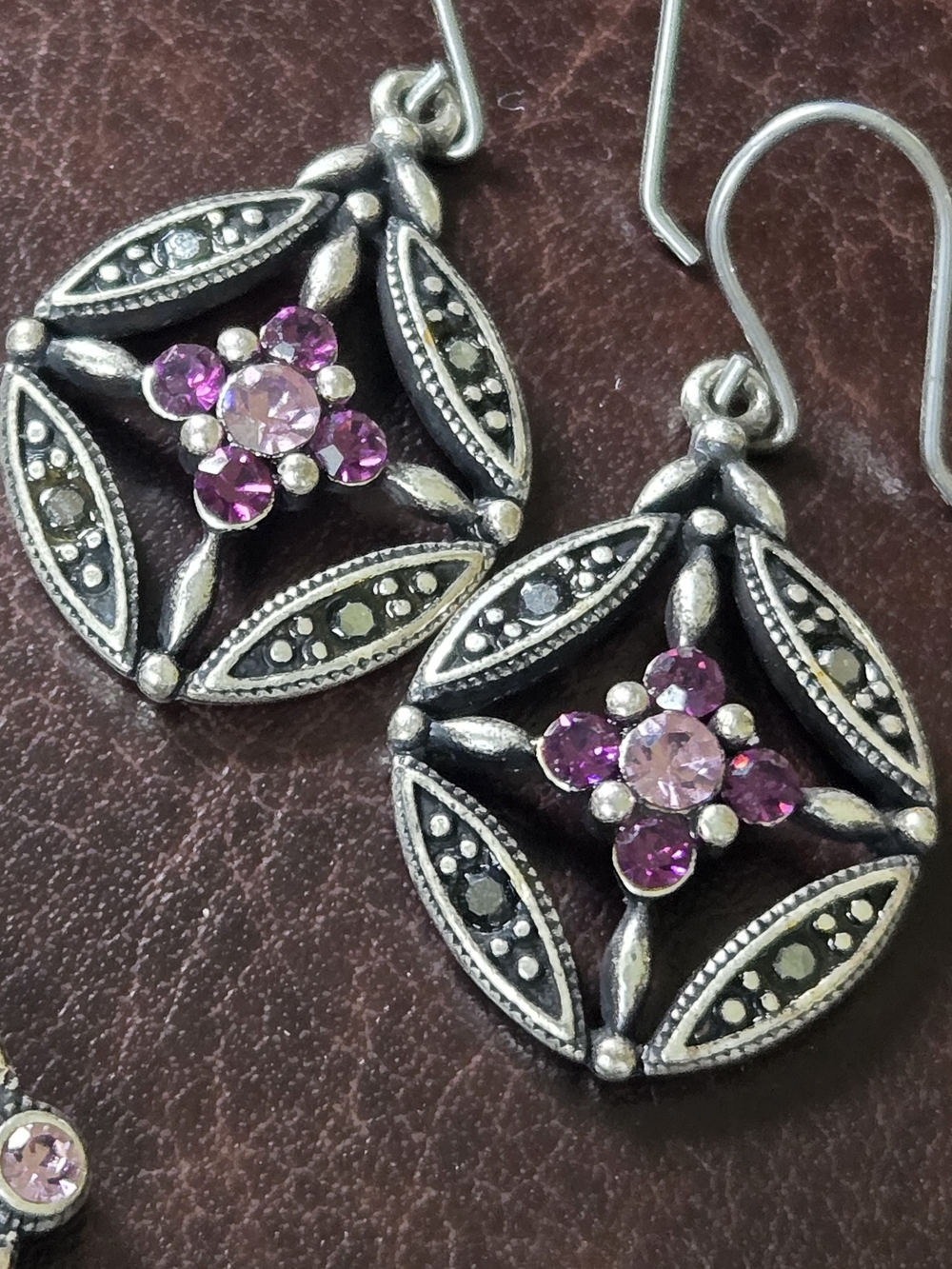 Vintage-Inspired Amethyst & Marcasite Pendant Necklace and Earring Set #M2 - Picture 3 of 5